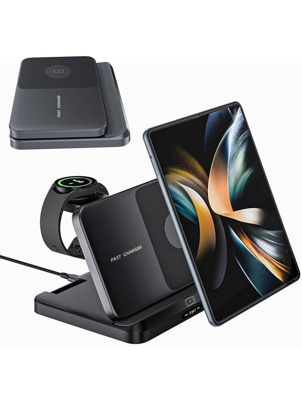 Wireless Charger Station, 3 in 1 Foldable Wireless Charging Stand Fast Charging